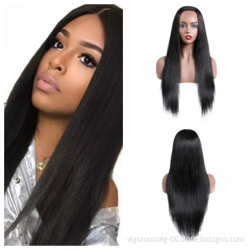 Human Hair For Black Women Raw Long Straight Wave Black Color Human Hair U Part Wigs Wholesale Price
